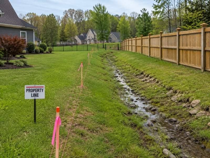 property survey for fence chattanooga | Chattanooga Land Surveying Property survey for fence beside a backyard drainage easement in Chattanooga